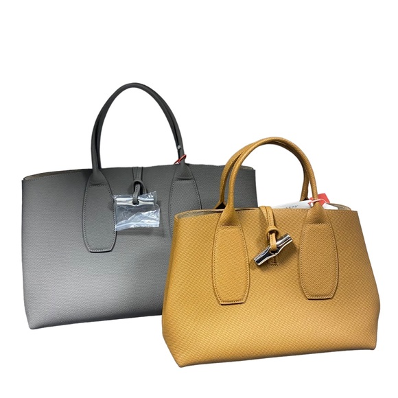 Longchamp - ROSEAU Top handle bag Large Grey/Turtledove Leather - Picture 10 of 11